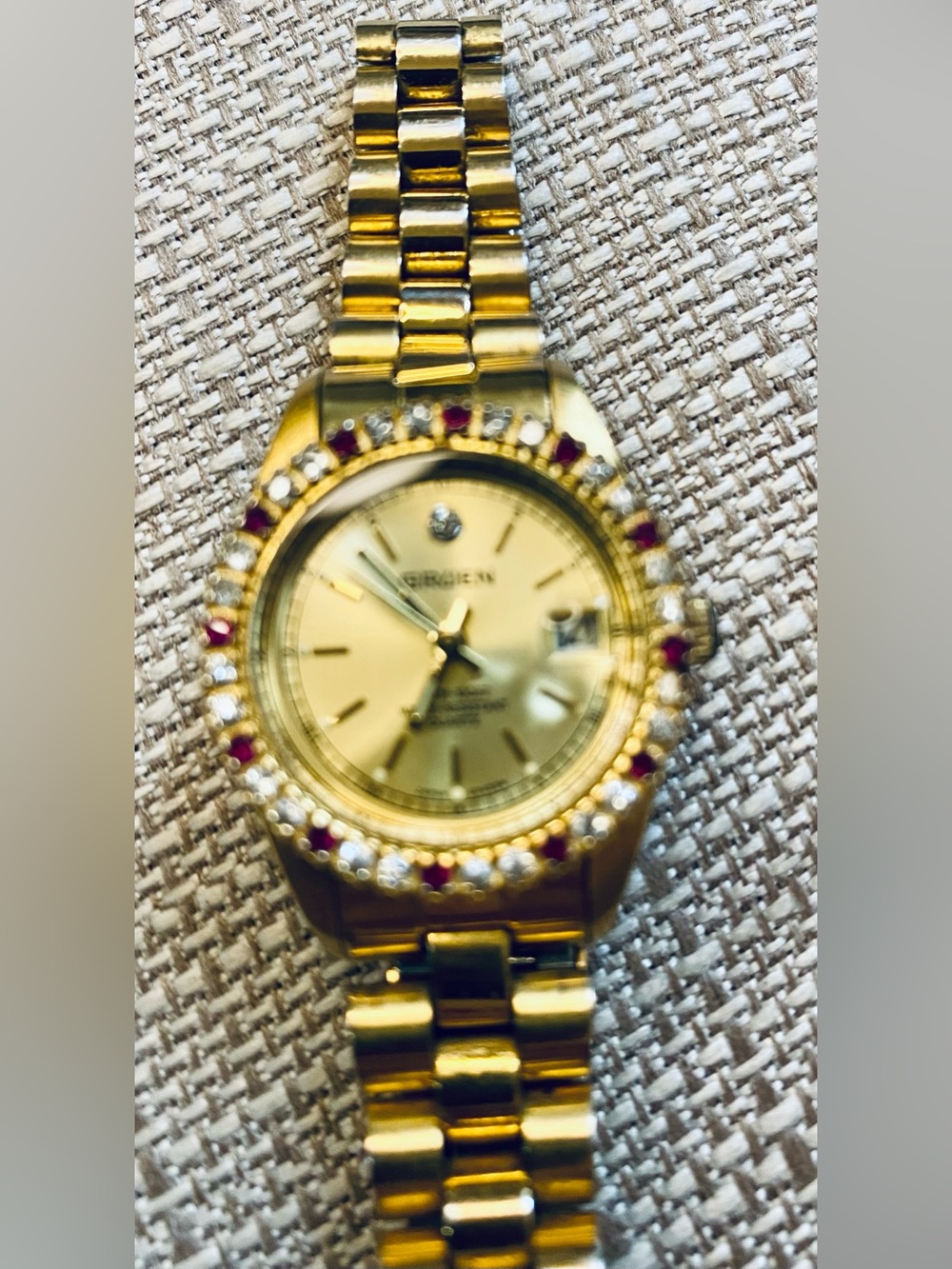 Gruen Gold-Tone Crystal Bezel Women's Watch - Gold & Ruby Accents - Picture 3 of 8